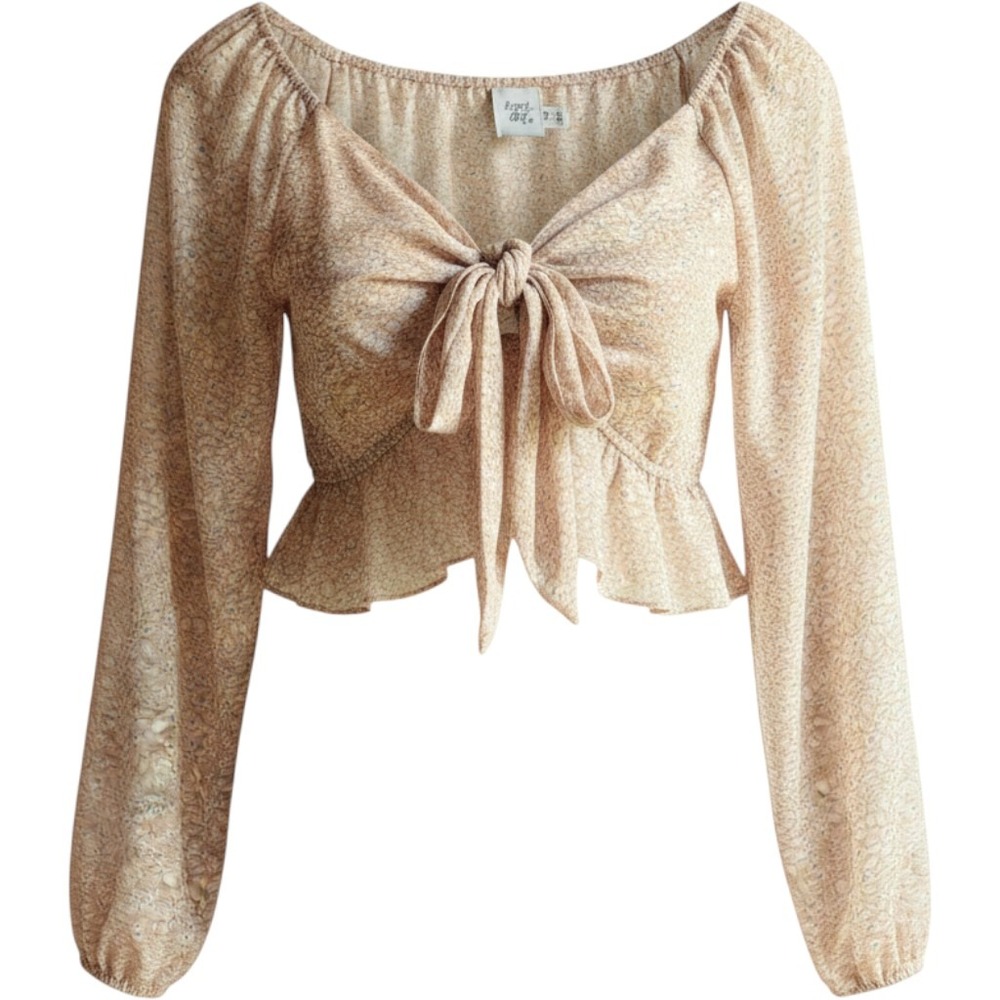 Princess Polly Coquette Crop Top Pink Floral Boho Danty Tie Front Long Sleeve 4